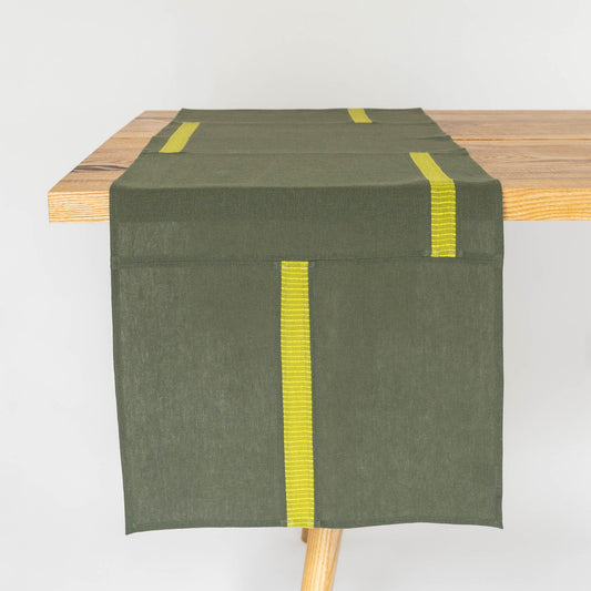 Cotton + Linen Table Runner | Dashes in Moss