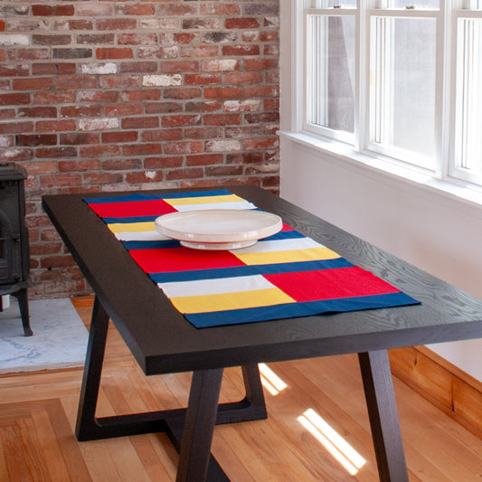 Pieced Cotton + Linen Table Runner | Primary Blocks