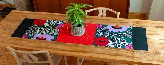 Cotton + Linen Table Runner | Red & Black Floral