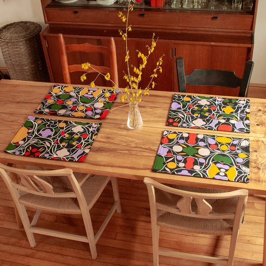 Cotton Placemats | Black Botanical