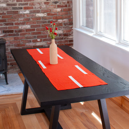 Cotton + Linen Table Runner | Dashes in Coral Red