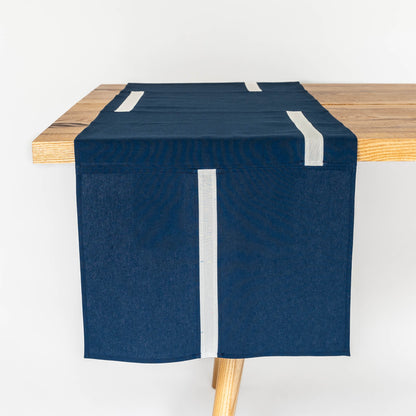 Cotton + Linen Table Runner | Dashes in Navy