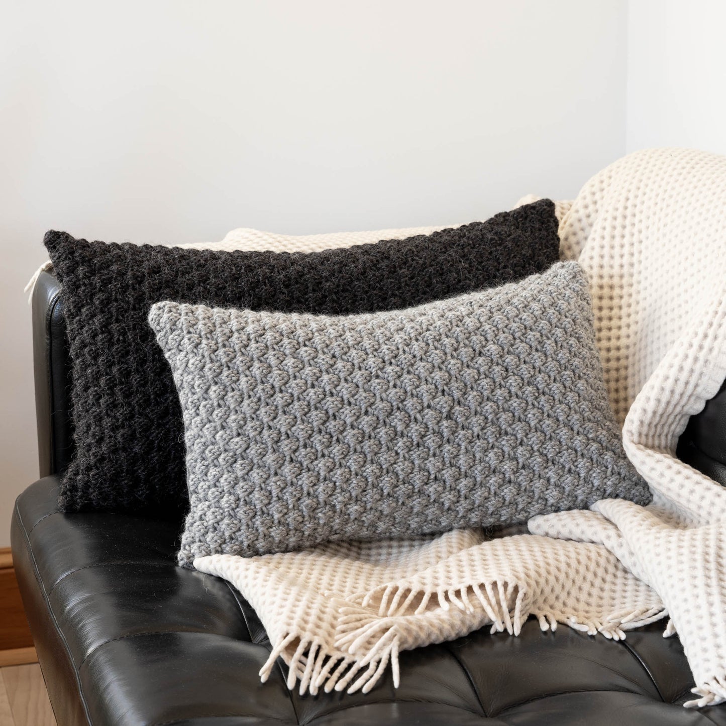 Knitted Wool Throw Pillow Cover | Charcoal Heather