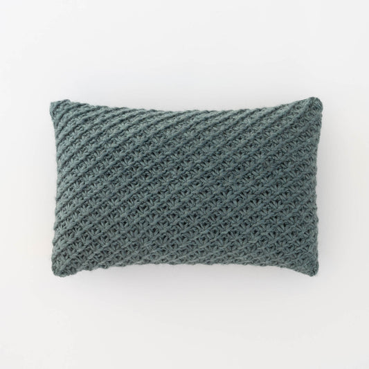 Knitted Wool Throw Pillow Cover | Steel Green