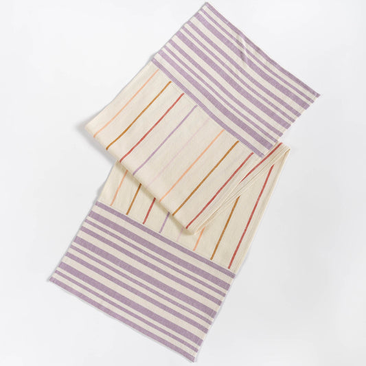 Woven Cotton Stripe Table Runner | Lavender + White