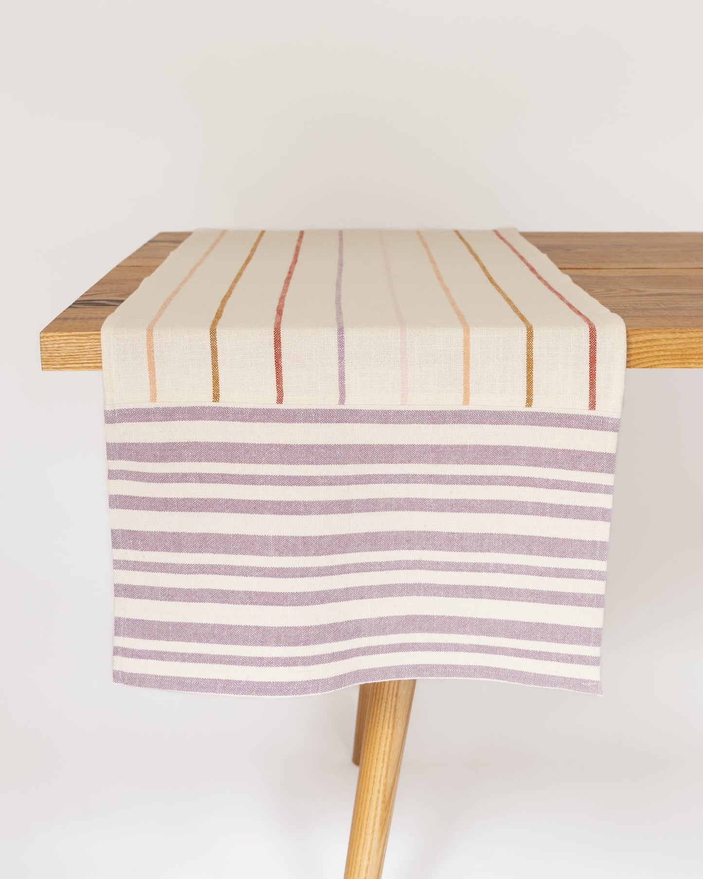 Woven Cotton Stripe Table Runner | Lavender + White